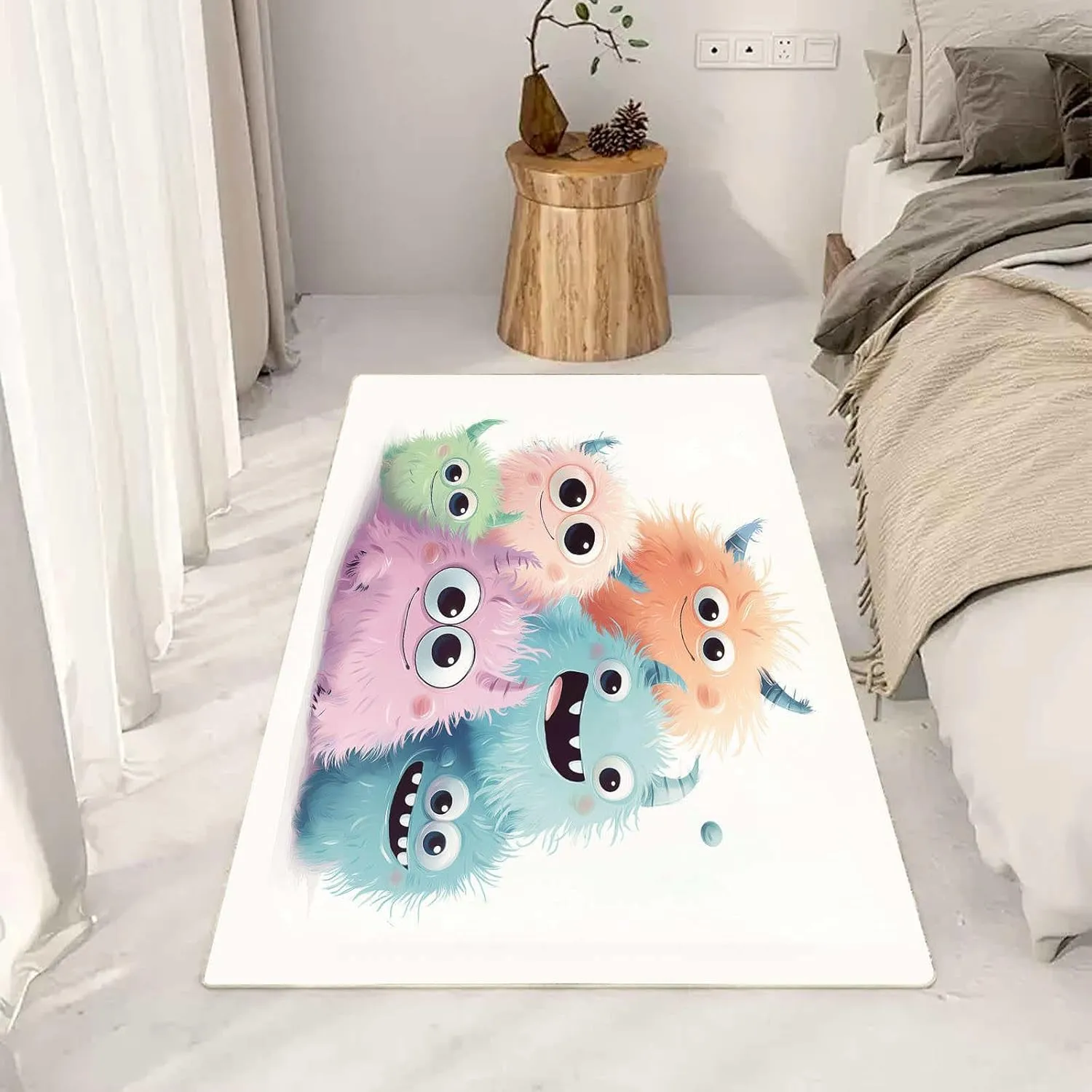 Anime Monster 4x6 Rug for Bedroom Cute Animals Washable Area Rugs Living Room White Carpet for Study Bedroom Nursery, Washable Rugs Non Slip Soft Carpet