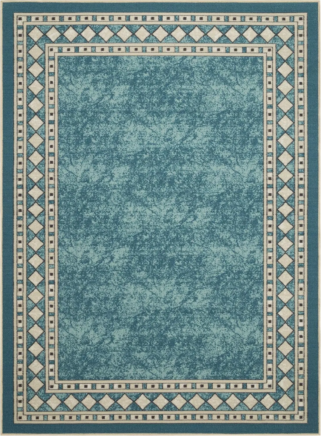 Antep Rugs Alfombras Modern Bordered 5x7 Non-Skid (Non-Slip) Low Profile Pile Rubber Backing Indoor Area Rugs (Blue, 5' x 7')