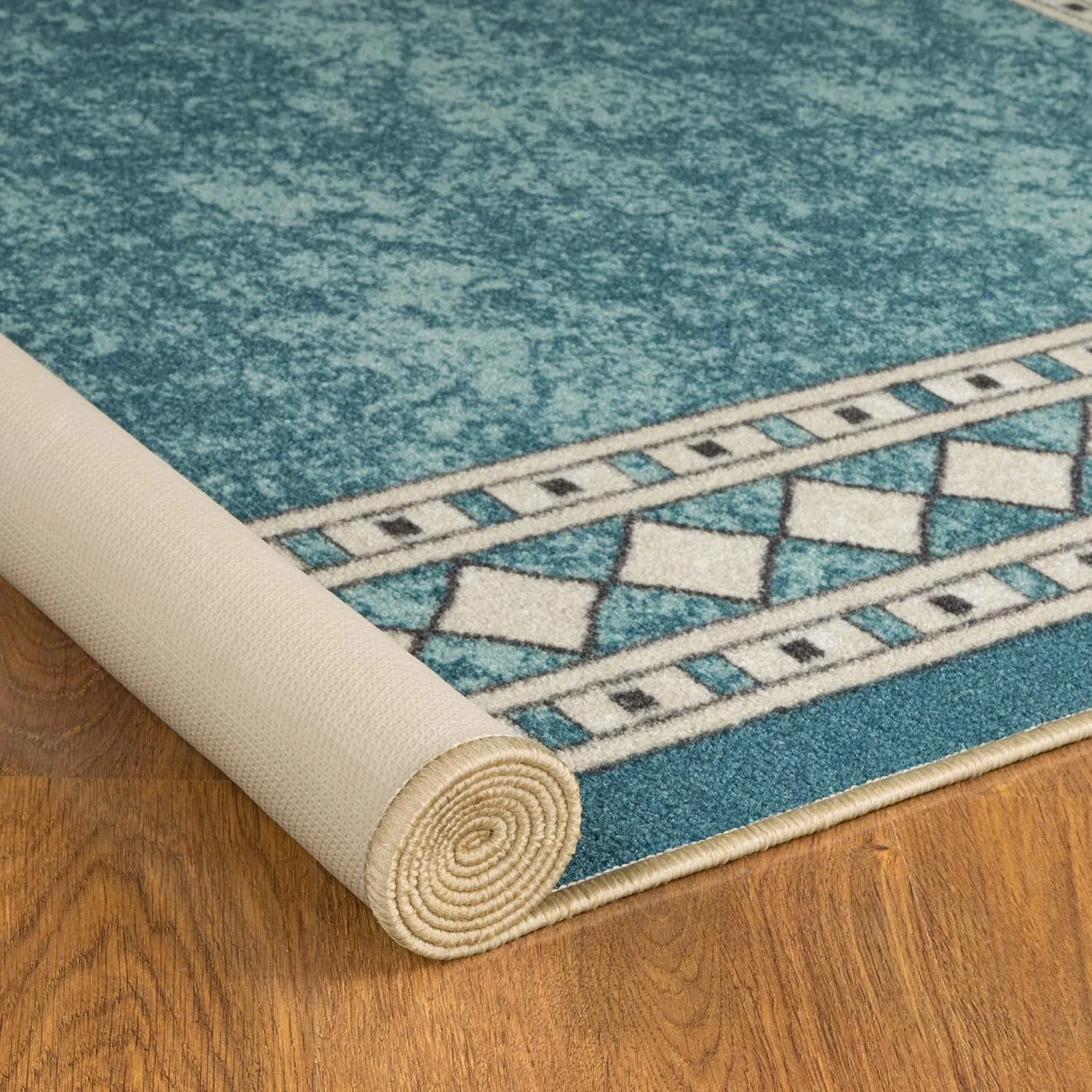 Antep Rugs Alfombras Modern Bordered 5x7 Non-Skid (Non-Slip) Low Profile Pile Rubber Backing Indoor Area Rugs (Blue, 5' x 7')