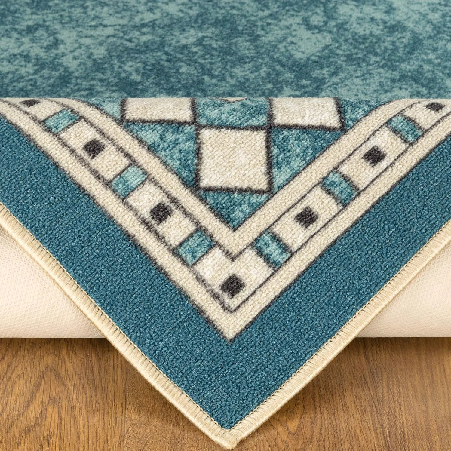 Antep Rugs Alfombras Modern Bordered 5x7 Non-Skid (Non-Slip) Low Profile Pile Rubber Backing Indoor Area Rugs (Blue, 5' x 7')