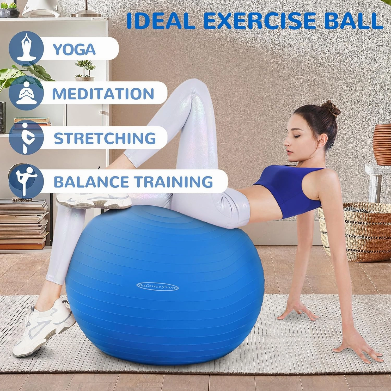 Anti-Burst and Slip Resistant Exercise Ball - Yoga, Fitness, Birthing Ball with Quick Pump, 2,000-Pound Capacity, Multiple Colors and Sizes