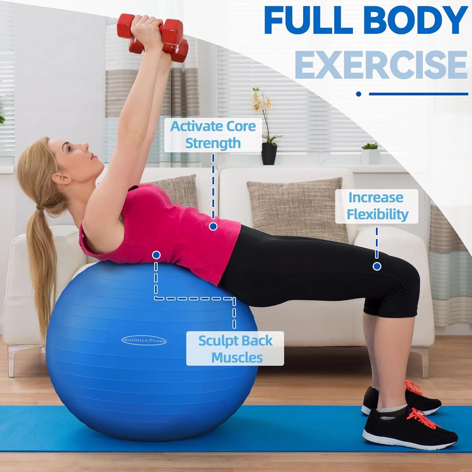 Anti-Burst and Slip Resistant Exercise Ball - Yoga, Fitness, Birthing Ball With Quick Pump, 2,000-Pound Capacity, Multiple Colors and Sizes