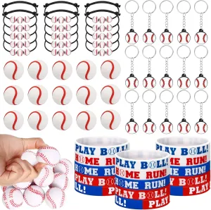 Aoriher Baseball Sport Party Favors for Kids, 15 Sets Sport Goodie Silicone Bracelets Mini Stress Ball Keychain Eraser for Birthday Party Supplies Total 75 Pcs