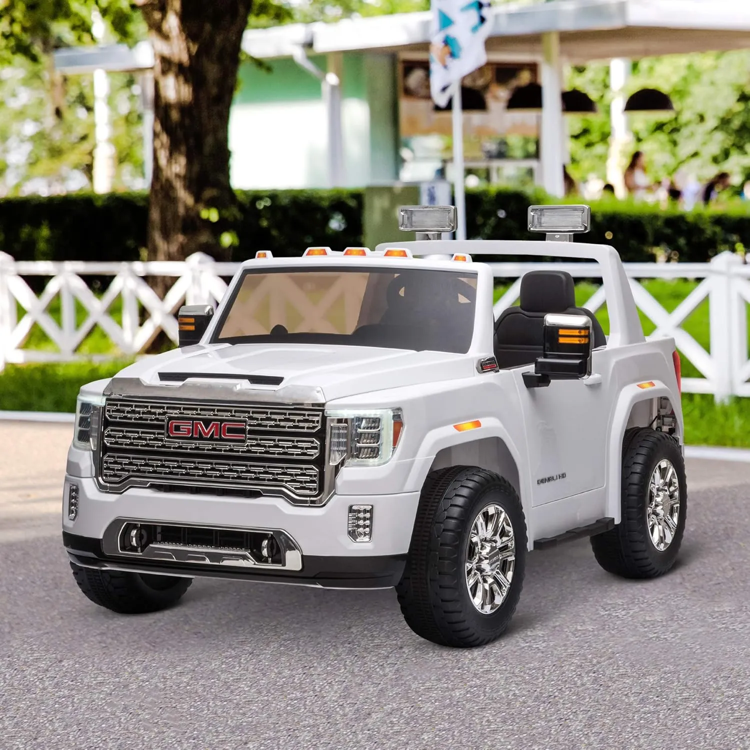 Aosom 12V GMC Sierra HD Battery Kids Ride On Car with Remote Control, Bright Headlights, & Working Suspension, White
