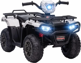 Aosom 12V Kids ATV Battery-Operated with AUX Port & USB, Kids 4 Wheeler with Tough Wear-Resistant Tread, Electric Four Wheeler Kids Ride on Car Electric Car, White