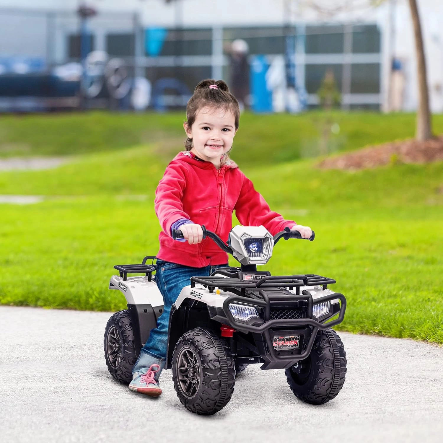 Aosom 12V Kids ATV Battery-Operated with AUX Port & USB, Kids 4 Wheeler with Tough Wear-Resistant Tread, Electric Four Wheeler Kids Ride on Car Electric Car, White