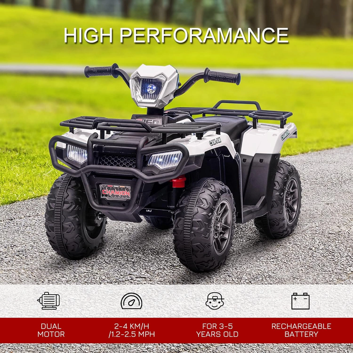 Aosom 12V Kids ATV Battery-Operated with AUX Port & USB, Kids 4 Wheeler with Tough Wear-Resistant Tread, Electric Four Wheeler Kids Ride on Car Electric Car, White