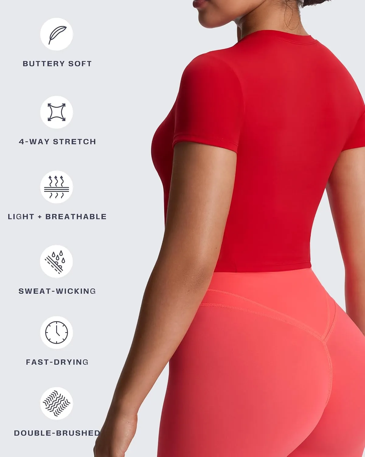 Aoxjox Women's Workout Short Sleeve T-Shirts Crew Neck Without Padded Baby Tee Athletic Gym Yoga Crop Tops
