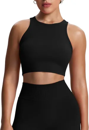 Aoxjox Women's Workout Sleeveless Tank Tops Crew Neck Racerback Breathable Without Padded Gym Yoga Crop Top