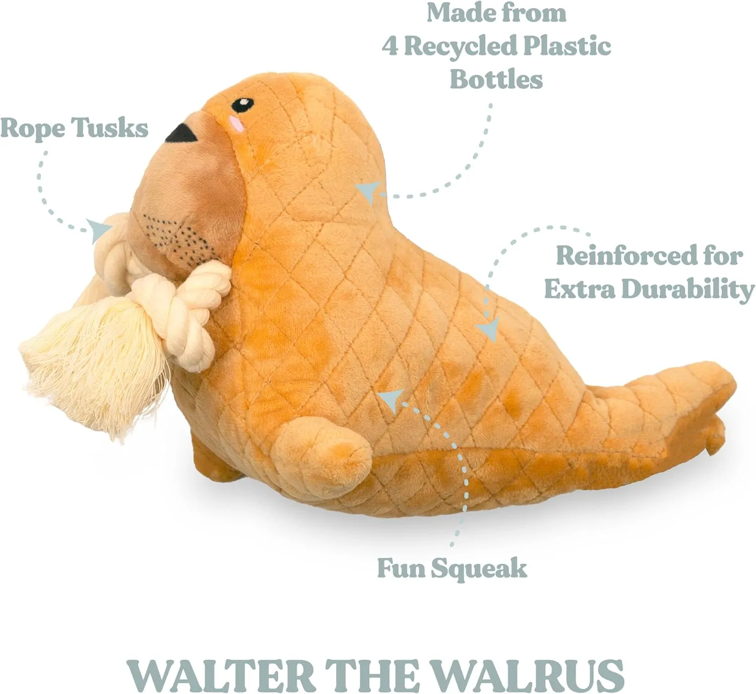 Arctic Collection Dog Toys | Jumbo Sized Walter The Walrus | Cute, Durable, & Sustainable Plush Chew Toys for Dogs 50 lbs & up | Eco Friendly & 100% Recycled Materials