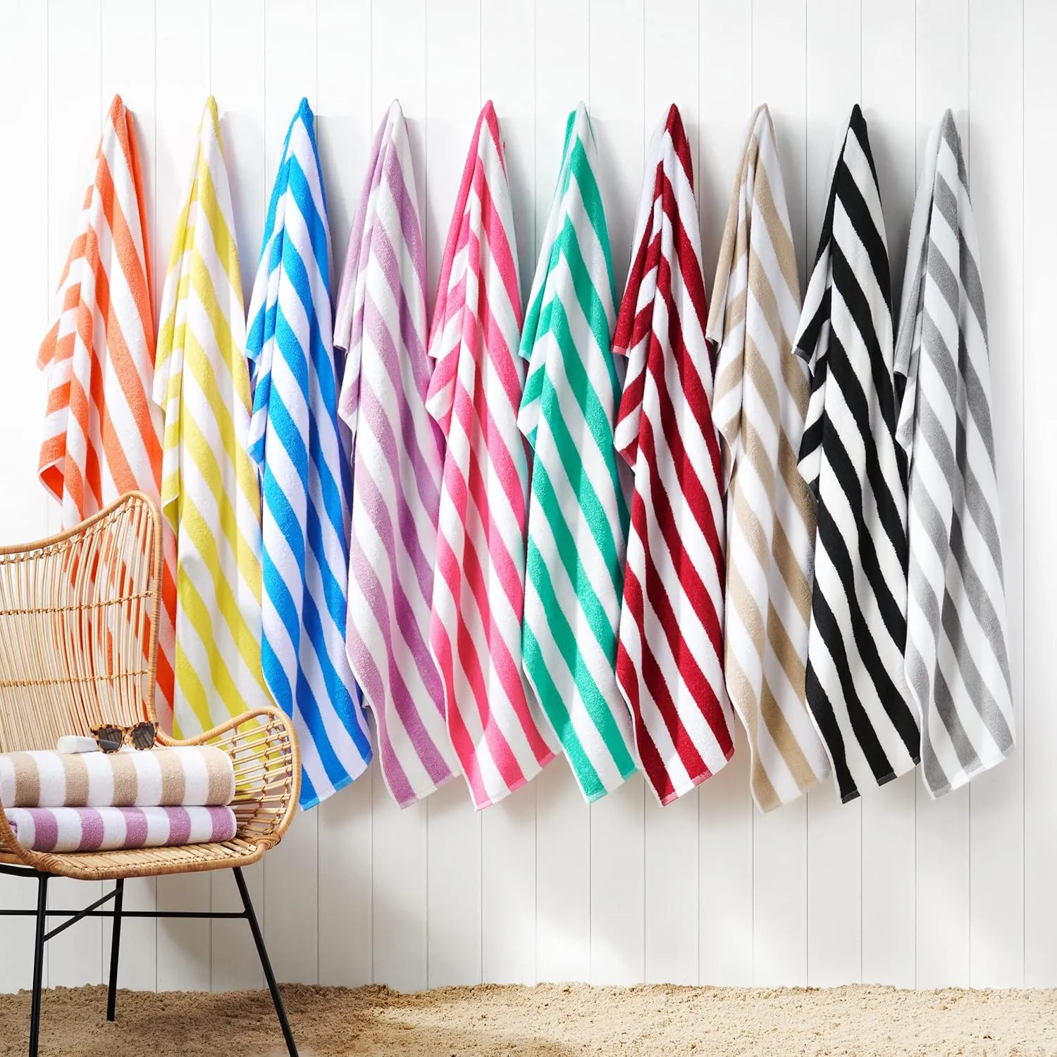 Arkwright California Cabana Stripe Beach Towel - Pack of 4, Large Soft Quick Dry Cotton Terry Towels Set for Pool, Swim, and Hot Tub, Oversized 30 x 70 in, Dark Grey