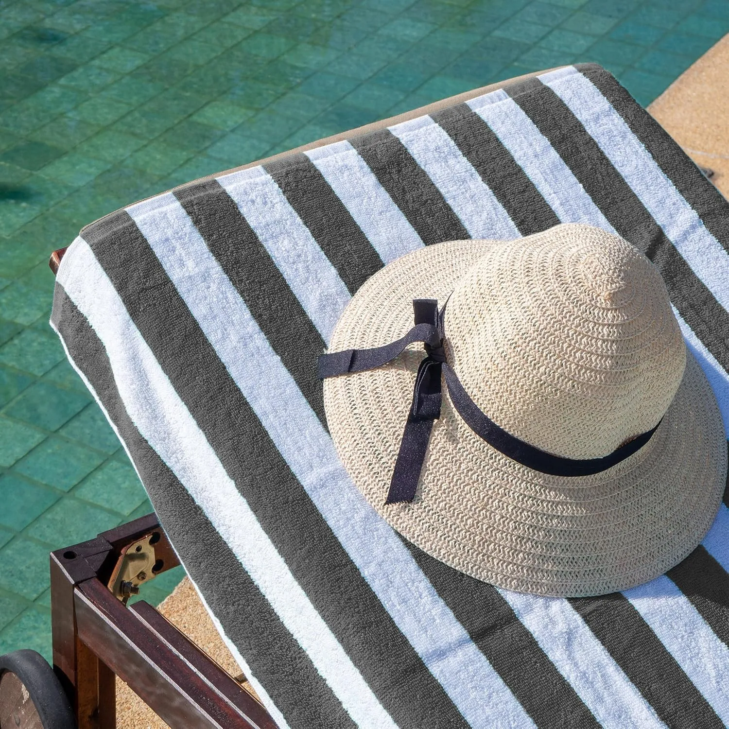 Arkwright California Cabana Stripe Beach Towel - Pack of 4, Large Soft Quick Dry Cotton Terry Towels Set for Pool, Swim, and Hot Tub, Oversized 30 x 70 in, Dark Grey