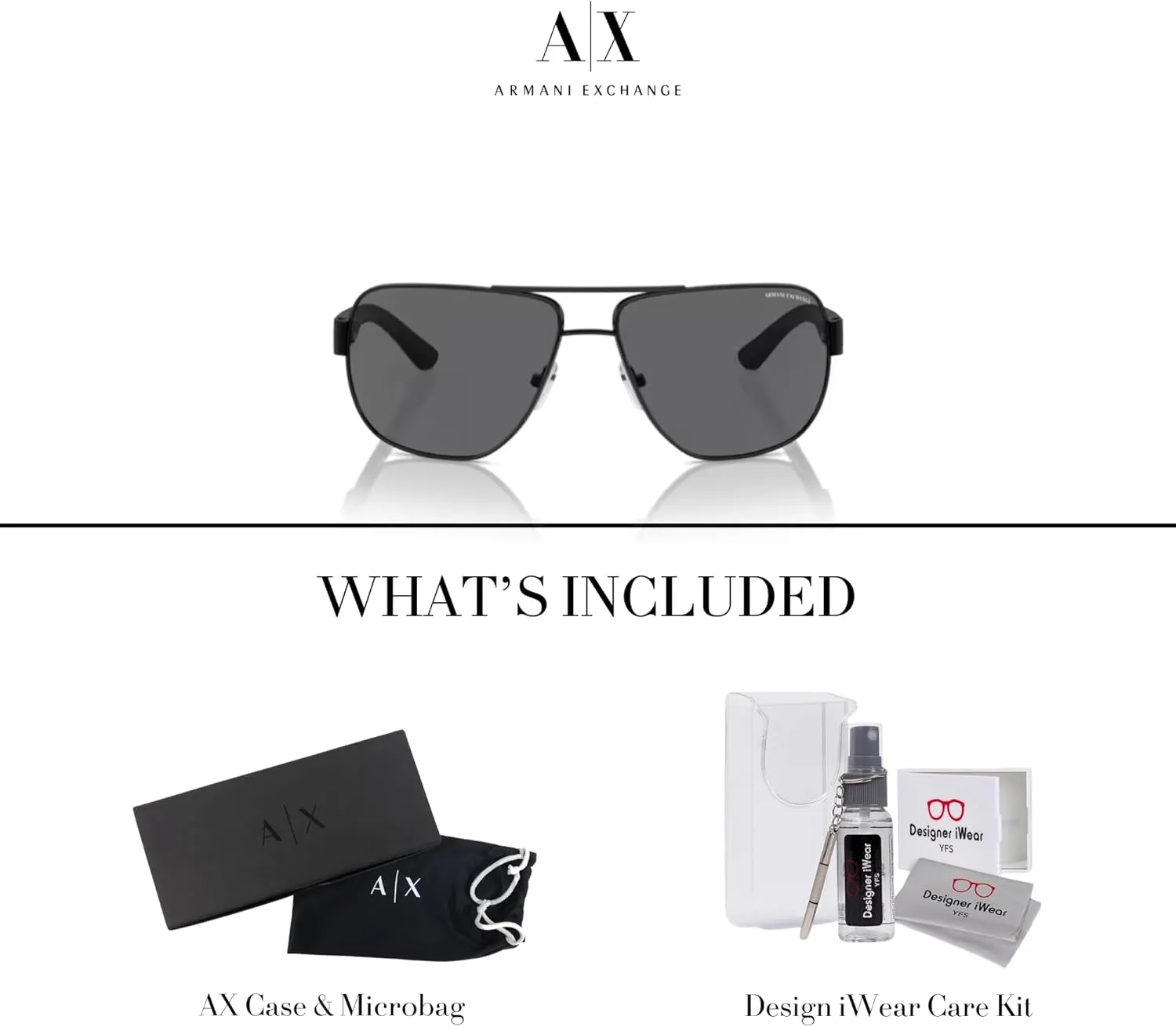 Armani Exchange AX2012S Aviator Sunglasses For Men   BUNDLE with Designer iWear Eyewear Care Kit