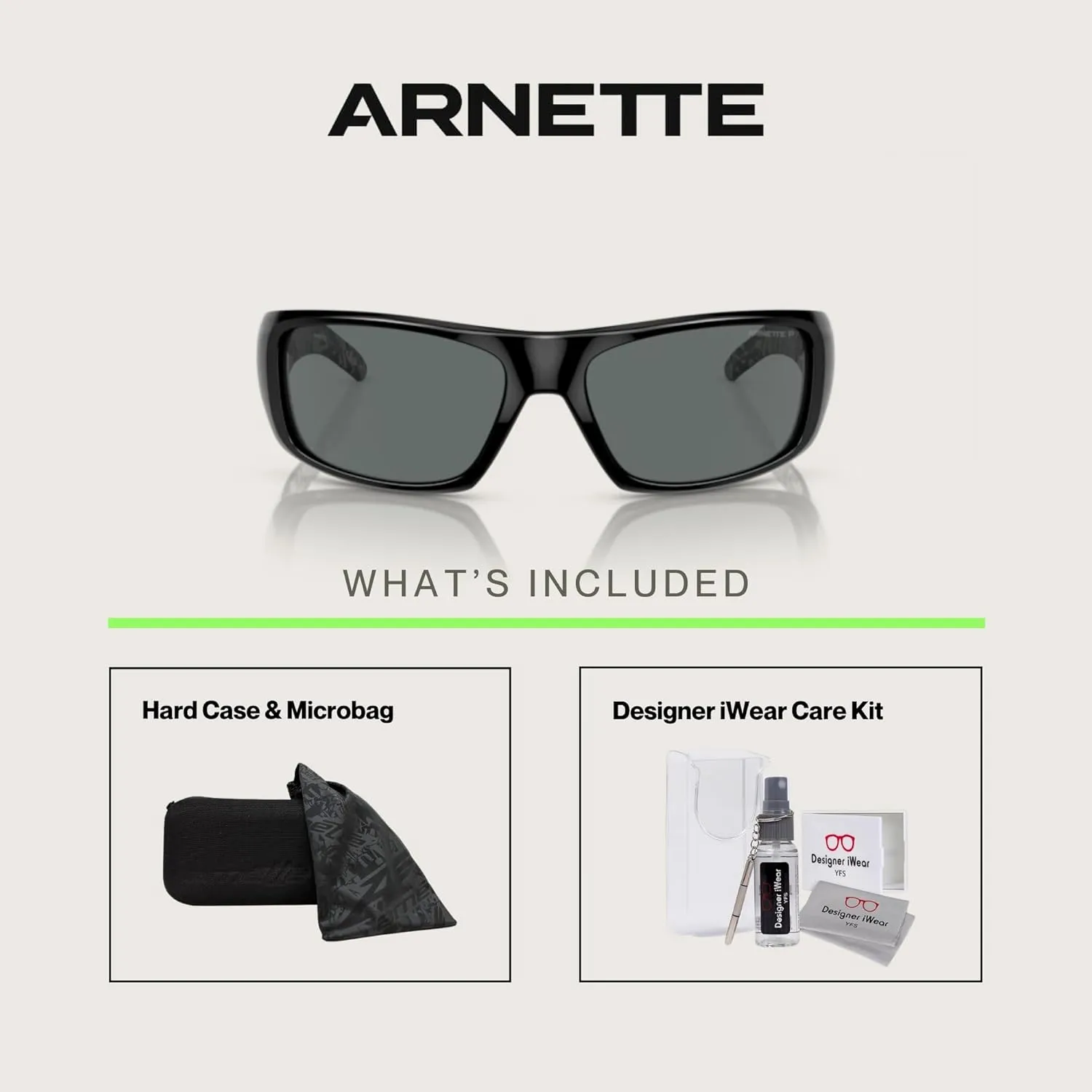 ARNETTE Hot Shot AN4182 Rectangle Sunglasses for Men   BUNDLE with Designer iWear Eyewear Care Kit