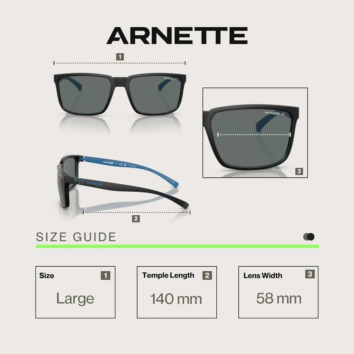 ARNETTE Stripe AN4251 Square Sunglasses for Men   BUNDLE With Designer iWear Complimentary Eyewear Kit