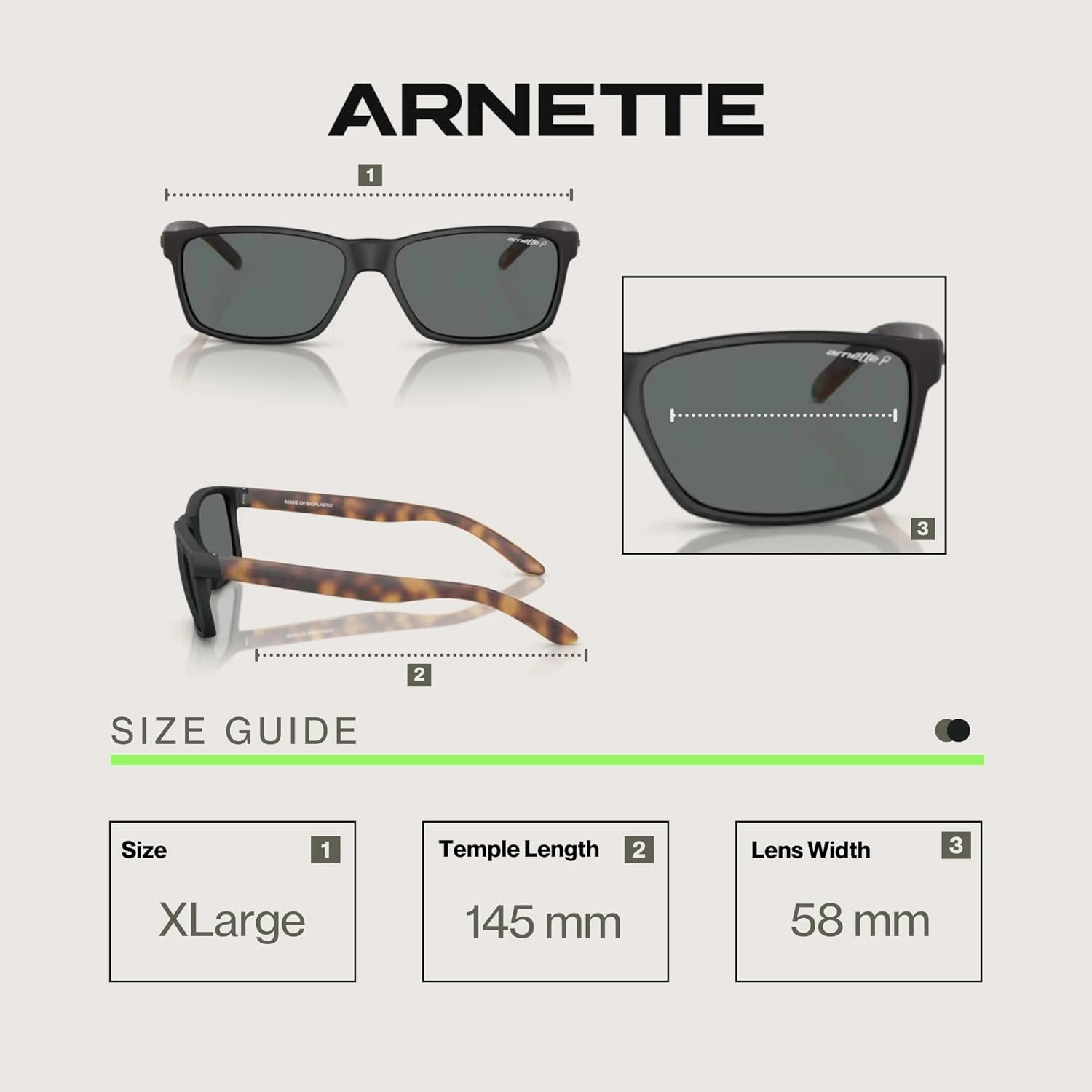 ARNETTE AN4185 Rectangle Sunglasses for Men   BUNDLE with Designer iWear Eyewear Kit