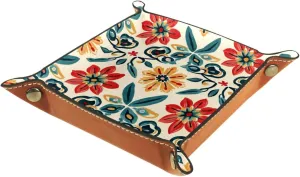 Art Colorful Flowers Stacking Jewelry Organizer Trays, Small Desk Drawer Earring Tray, Key Tray for Entryway Table, Decorative Ring Storage Tray