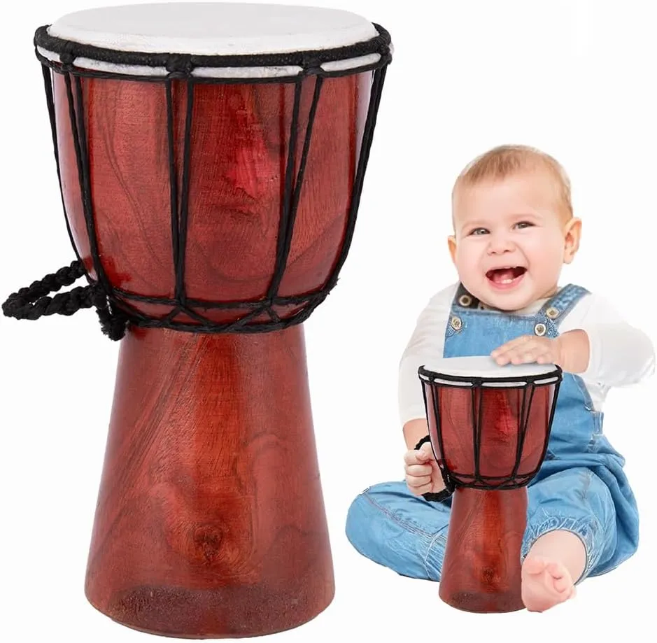 ArtCreativity 8 Inch Mini Wooden Toy Drum for Kids - Rustic Brown Wood Djembe Drum - Fun Musical Instrument Baby Drum Toy - Gift Idea, Birthday Party Favor for Boys, Girls, Toddler and Baby