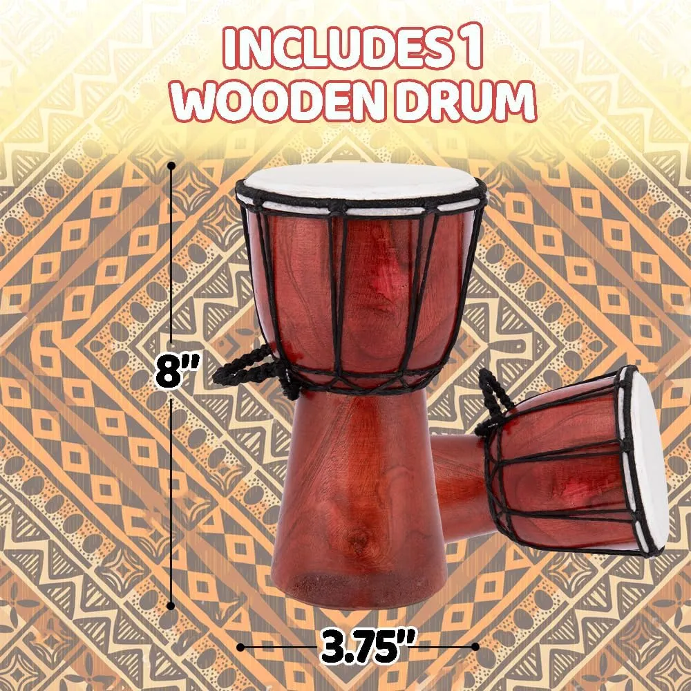 ArtCreativity 8 Inch Mini Wooden Toy Drum for Kids - Rustic Brown Wood Djembe Drum - Fun Musical Instrument Baby Drum Toy - Gift Idea, Birthday Party Favor for Boys, Girls, Toddler and Baby