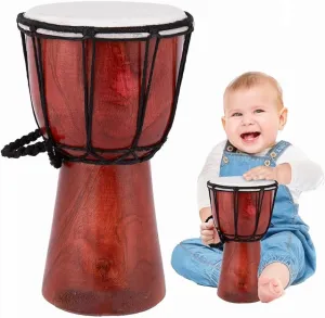 ArtCreativity 8 Inch Mini Wooden Toy Drum for Kids - Rustic Brown Wood Djembe Drum - Fun Musical Instrument Baby Drum Toy - Gift Idea, Birthday Party Favor for Boys, Girls, Toddler and Baby
