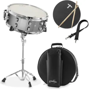 Ashthorpe Snare Drum Set with Remo Head (Silver) - Student Beginner Kit with Stand, Padded Gig Bag, Practice Pad, Neck Strap, and Sticks
