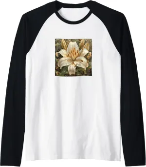 Asiatic Lily Flower Blooming With Bees Around Graphic Raglan Baseball Tee