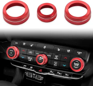 Auovo Volume Knob Tune Knob Air Conditioner Knob Covers Compatible for Durango 2021 2022 2023 2024 Car Interior Trim Decorations Air Conditioner Switch Rings Volume Controller Rings (Red)