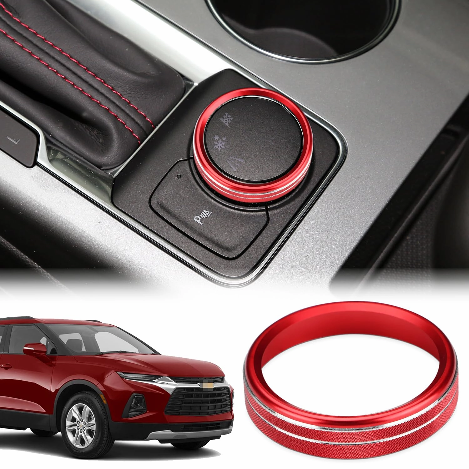 Auovo 4WD Knob Cover Compatible with 2019 2020 2021 2022 2023 2024 Chevy Blazer Accessories Center Console 4WD Control Switch Knob Button Cover Trim Car Interior Trim Decorations