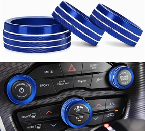 Auprite Climate Control Knob Covers for Challenger Accessories 2015-2023 2024, for Dodge Charger 2015-2023 2024, for Dodge Chrysler 300/300s 2015-2024,3Pcs Kit (Blue)