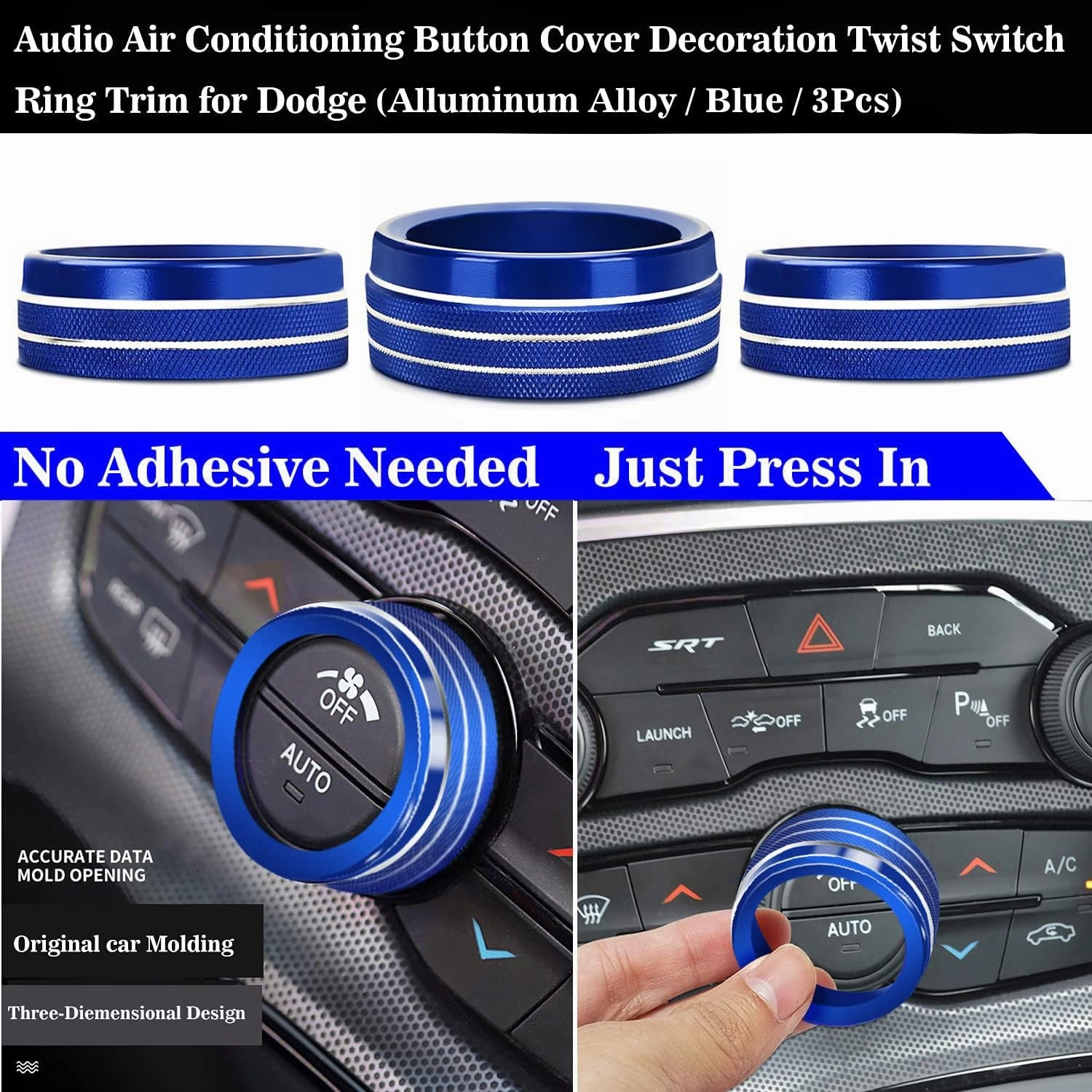 Auprite Climate Control Knob Covers for Challenger Accessories 2015-2023 2024, for Dodge Charger 2015-2023 2024, for Dodge Chrysler 300/300s 2015-2024,3Pcs Kit (Blue)