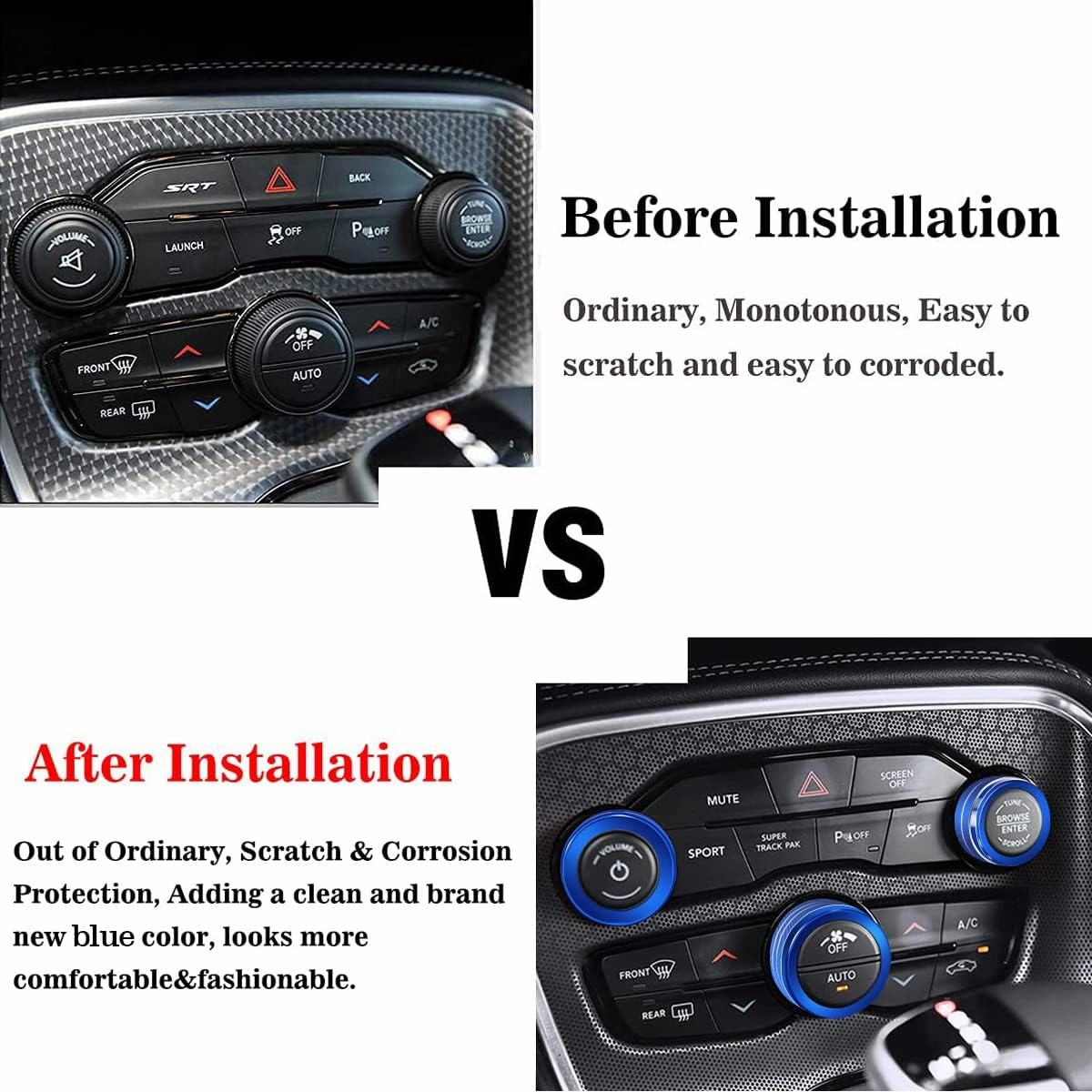 Auprite Climate Control Knob Covers for Challenger Accessories 2015-2023 2024, for Dodge Charger 2015-2023 2024, for Dodge Chrysler 300/300s 2015-2024,3Pcs Kit (Blue)