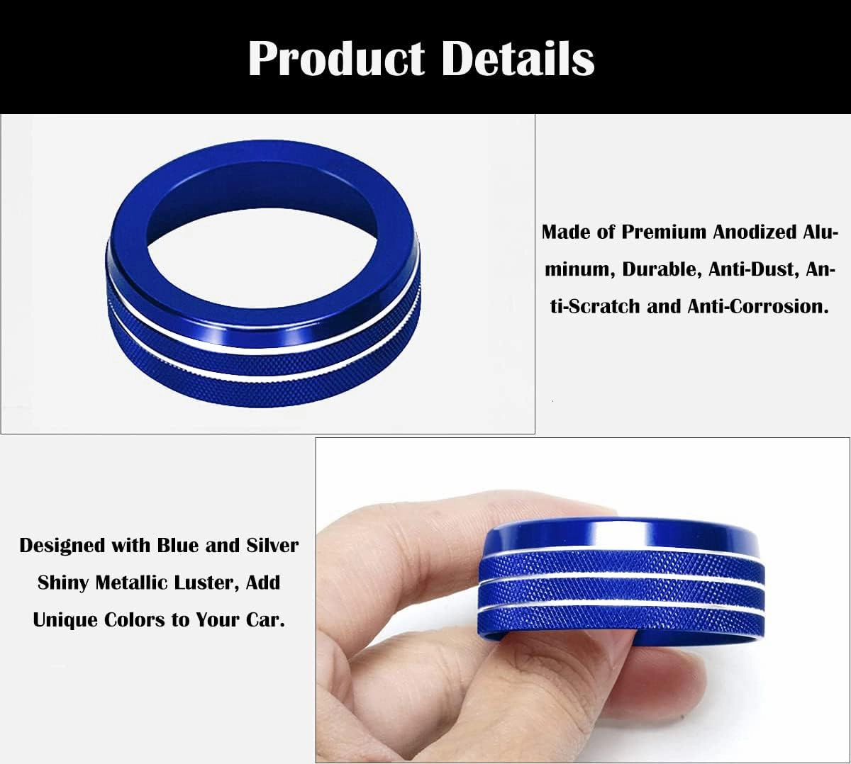 Auprite Climate Control Knob Covers for Challenger Accessories 2015-2023 2024, for Dodge Charger 2015-2023 2024, for Dodge Chrysler 300/300s 2015-2024,3Pcs Kit (Blue)
