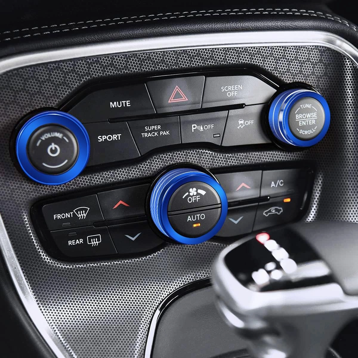 Auprite Climate Control Knob Covers for Challenger Accessories 2015-2023 2024, for Dodge Charger 2015-2023 2024, for Dodge Chrysler 300/300s 2015-2024,3Pcs Kit (Blue)