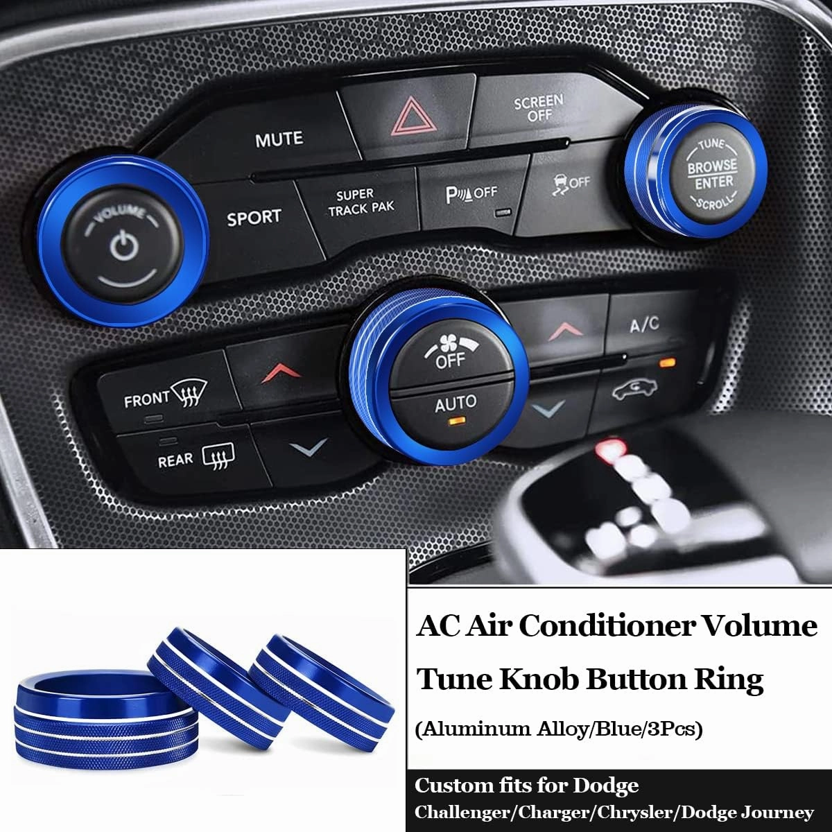Auprite Climate Control Knob Covers for Challenger Accessories 2015-2023 2024, for Dodge Charger 2015-2023 2024, for Dodge Chrysler 300/300s 2015-2024,3Pcs Kit (Blue)