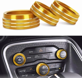 Auprite Climate Control Knob Covers for Challenger Accessories 2015-2023 2024, for Dodge Charger 2015-2023 2024, for Dodge Chrysler 300/300s 2015-2024,3Pcs Kit (Gold)