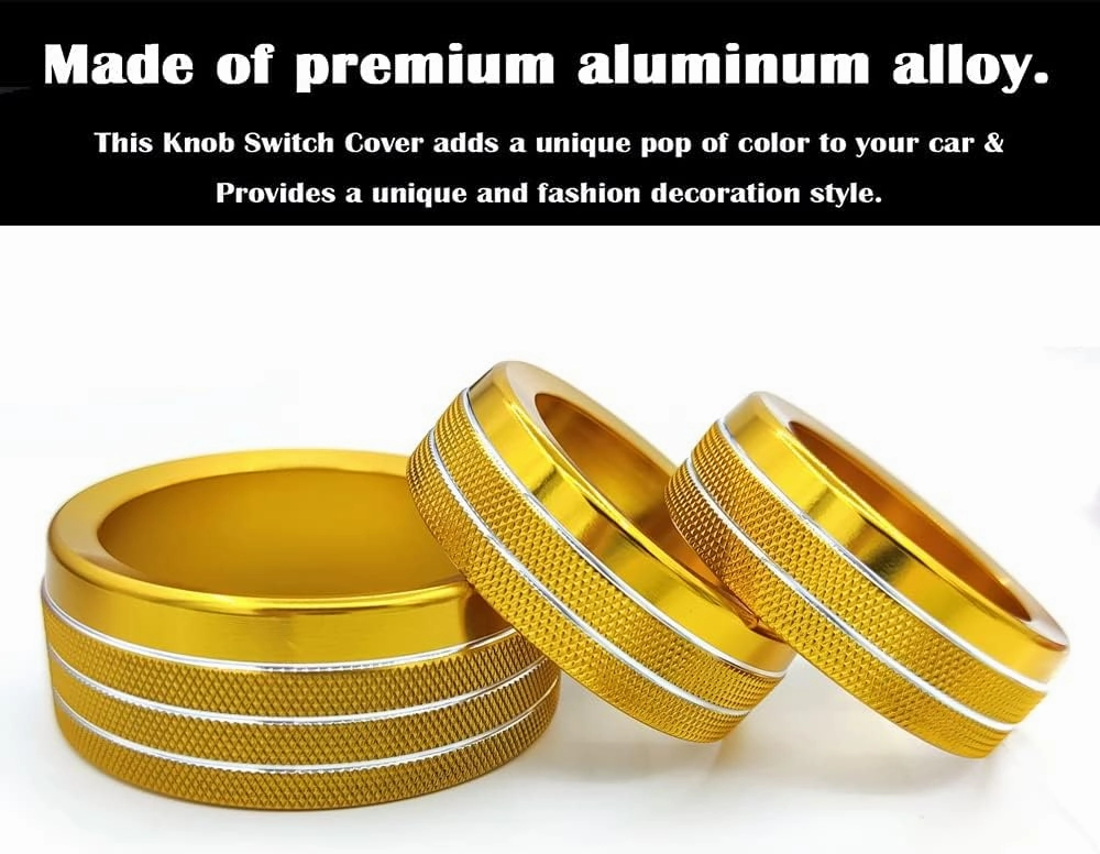 Auprite Climate Control Knob Covers for Challenger Accessories 2015-2023 2024, for Dodge Charger 2015-2023 2024, for Dodge Chrysler 300/300s 2015-2024,3Pcs Kit (Gold)