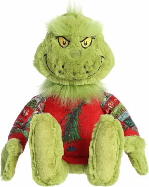Aurora® Festive Dr. Seuss™ Ugly Sweater Light-Up Grinch Stuffed Animal - Officially Licensed Plush for Imaginative Play - Perfect for Holiday Decorations or Gifts - Green 9.5 Inches
