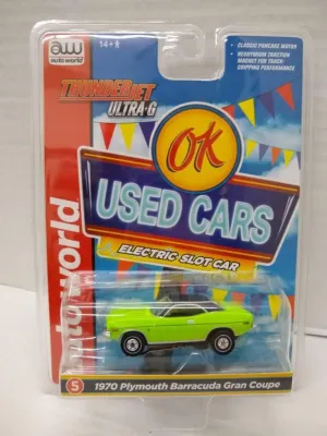 Auto World SC390-5A OK Used Cars 1970 Barracuda Gran Coupe HO Scale Electric Slot Car - Green
