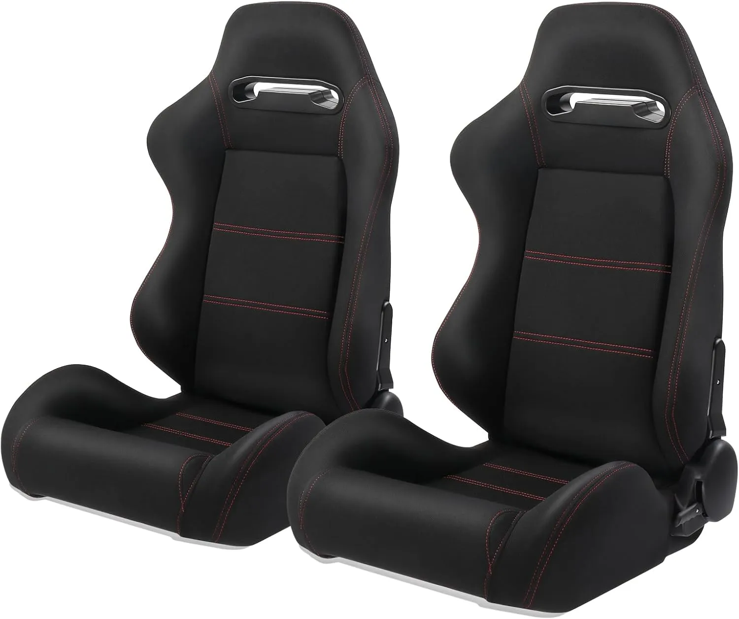 AutoForever 2pcs Racing Seats Universal Adjustable, Sleek Black with Stylish Red Stitching