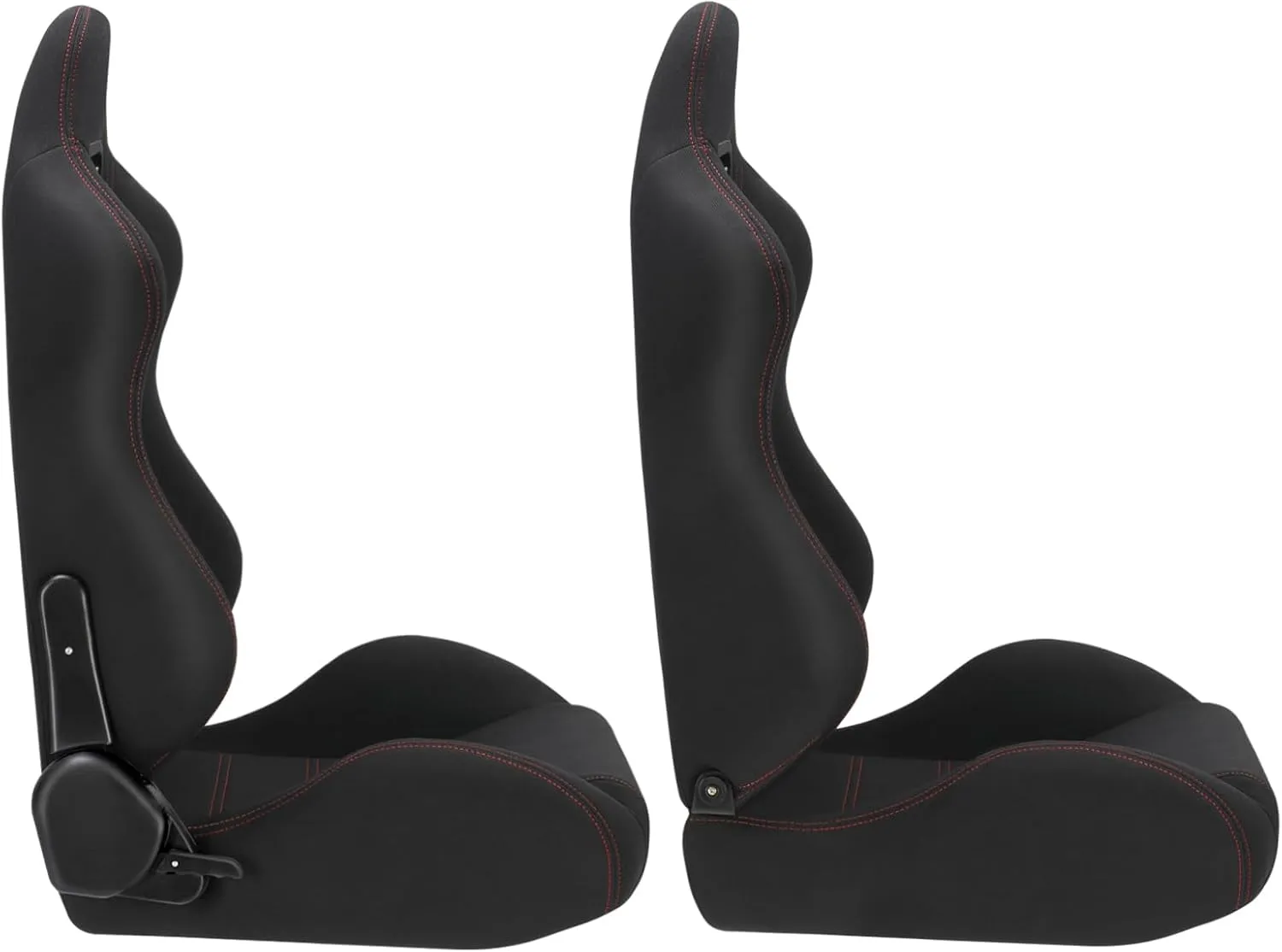 AutoForever 2pcs Racing Seats Universal Adjustable, Sleek Black with Stylish Red Stitching