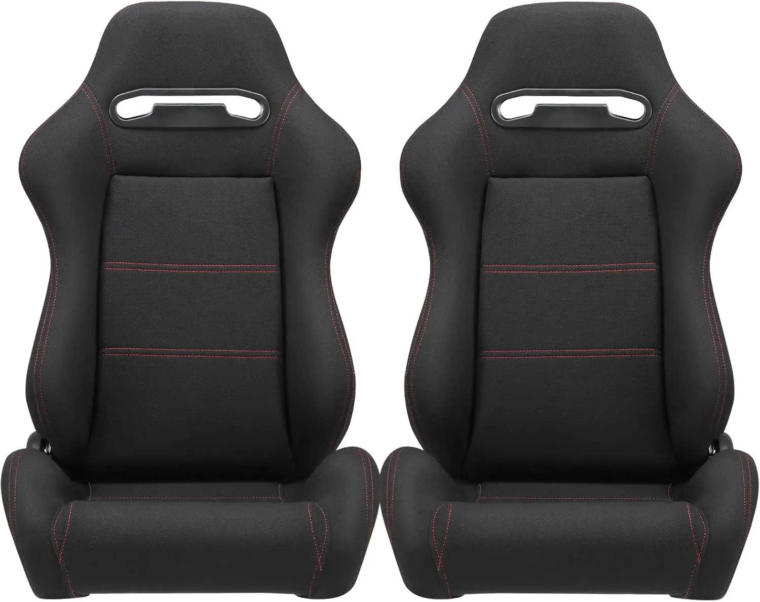 AutoForever 2pcs Racing Seats Universal Adjustable, Sleek Black with Stylish Red Stitching