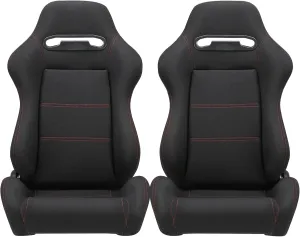 AutoForever 2pcs Racing Seats Universal Adjustable, Sleek Black with Stylish Red Stitching