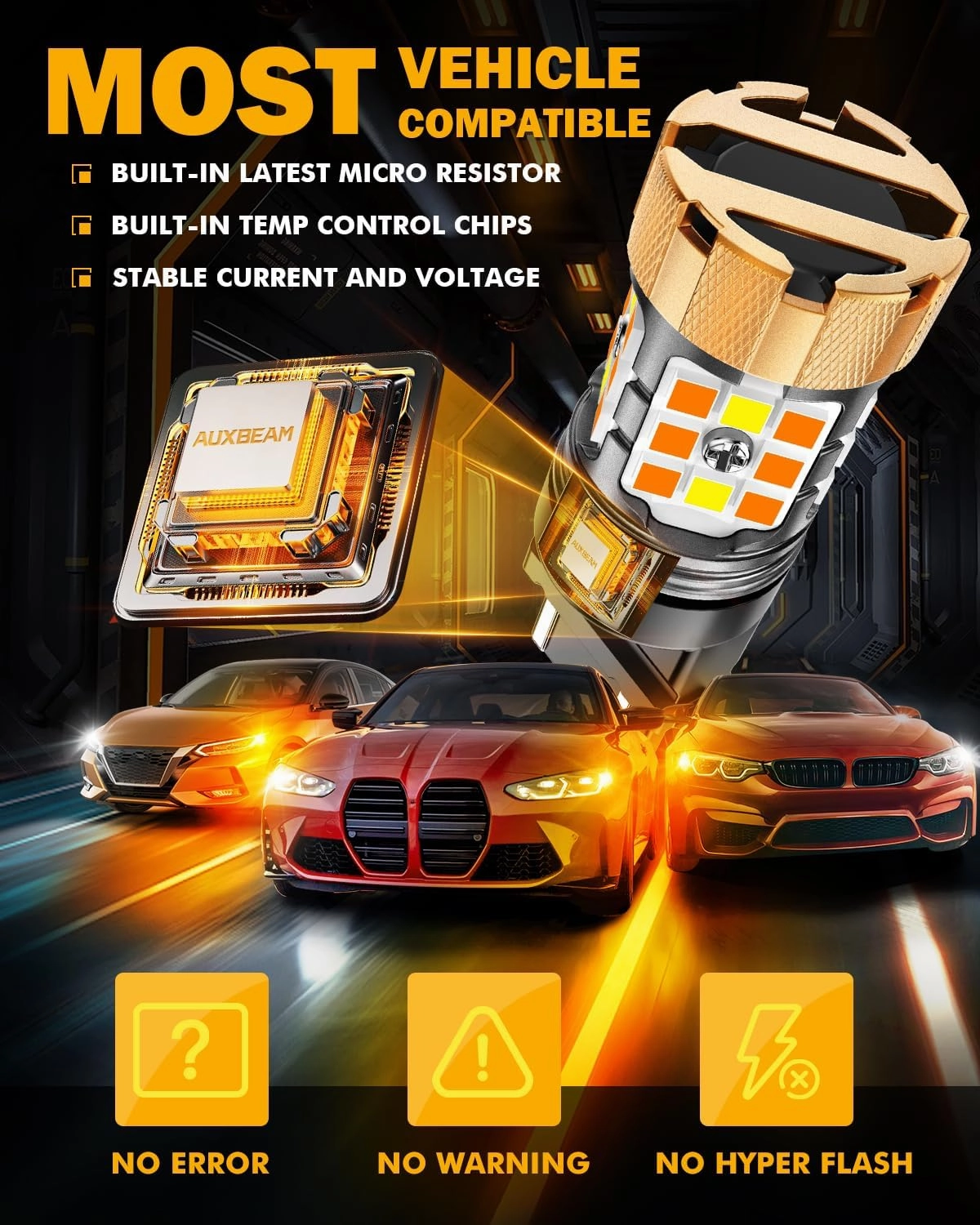 Auxbeam 2025 B21Pro Series 3157 Switchback LED Bulbs with Resistor CANBUS Error Free Anti Hyper Flash T25 3057 3457 4157 Bulbs White and Amber Super Bright Turn Signal Light/DRL Not For CK Socket