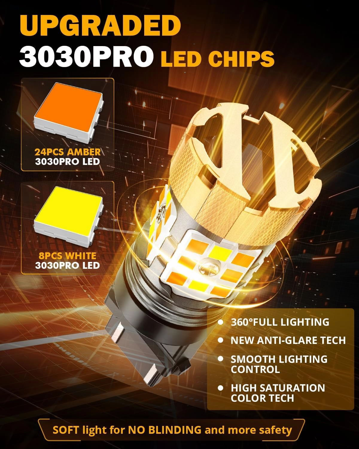 Auxbeam 2025 B21Pro Series 3157 Switchback LED Bulbs with Resistor CANBUS Error Free Anti Hyper Flash T25 3057 3457 4157 Bulbs White and Amber Super Bright Turn Signal Light/DRL Not For CK Socket