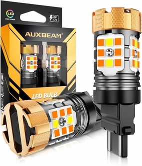 Auxbeam 2025 B21Pro Series 3157 Switchback LED Bulbs with Resistor CANBUS Error Free Anti Hyper Flash T25 3057 3457 4157 Bulbs White and Amber Super Bright Turn Signal Light/DRL Not For CK Socket