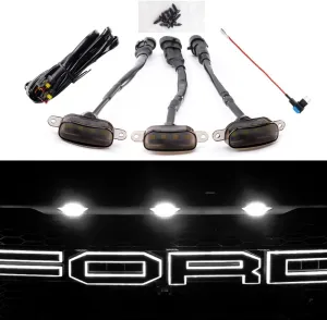 AUXLIGHT Car Accessories, 3PCS LED Grille Lights with Fuse & Wire, Compatible 2004-2019 for-d F150 Raptor Style Aftermarket Grill, 2013-2018 R-am 1500 Grill (White)