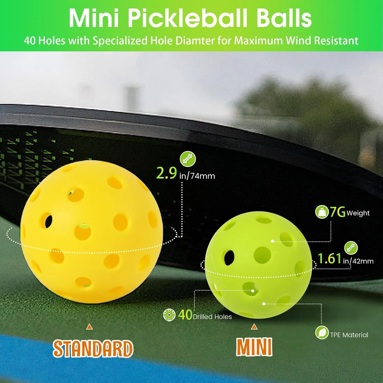 Avesfer 6/12/20/40 Pack Mini Pickleballs (Diameter 42mm) Soft Eva Anti-Crack Hollow Quiet Training Pickle Balls Great for Pickleball Drills Green