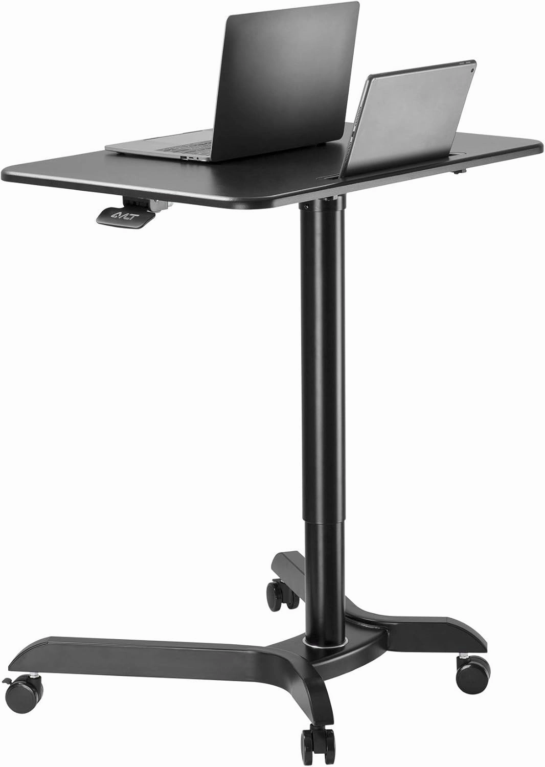 AVLT 44" Ambidextrous Pneumatic Laptop Standing Desk Cart (3 ft 8 in) - Mobile Rolling Desk - Computer Projector Cart - Height Adjustable - Mobile Black Cart with Brake Casters