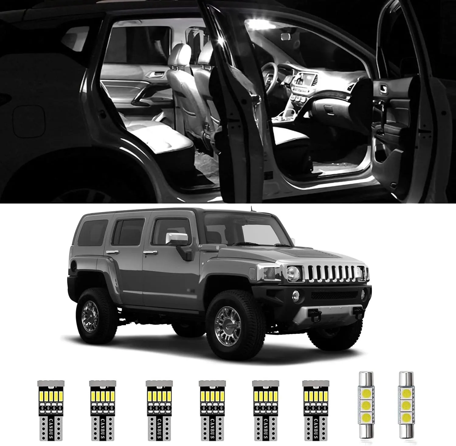 AWALITED 15pcs Interior LED Lights for Hummer H3 2005-2010 Super Bright LED Map Dome Light Bulbs