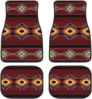 Aztec Car Floor Mats Set of 4,Southwest Native American Tribal Aztec Navajo Striped Red Print Vehicle Front Rear Car Floor Carpets Rugs Non-Slip Car Accessories Universal Fit for Car Truck